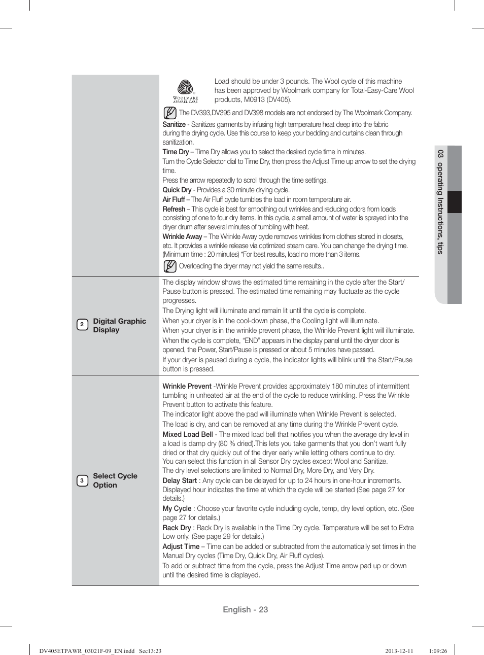Samsung DV393GTPAWR-A1 User Manual | Page 23 / 136