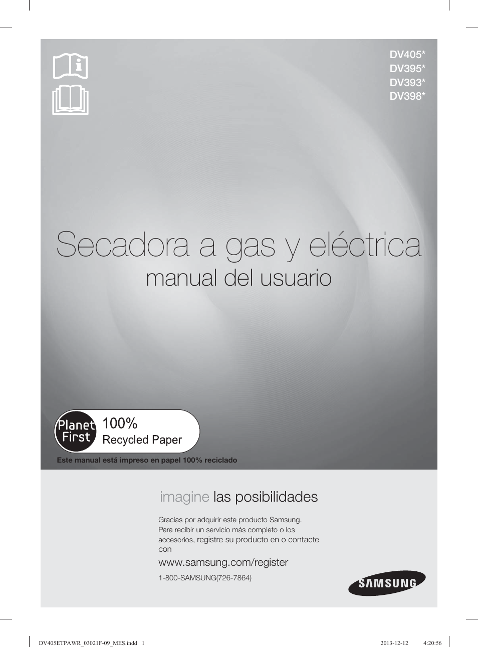 Secadora a gas y eléctrica, Manual del usuario, Imagine las posibilidades | Samsung DV393GTPAWR-A1 User Manual | Page 45 / 136