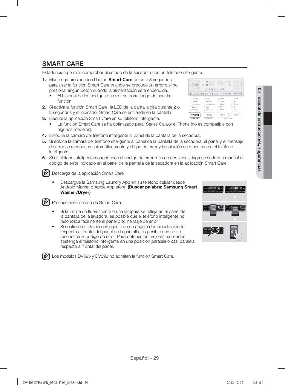 Smart care | Samsung DV393GTPAWR-A1 User Manual | Page 73 / 136