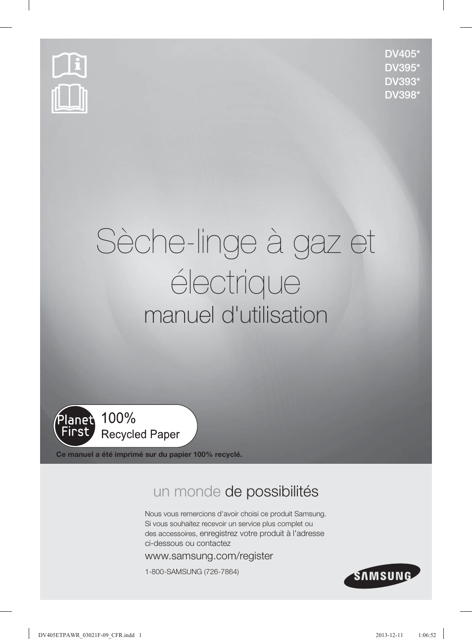 Sèche-linge à gaz et électrique, Manuel d'utilisation, Un monde de possibilités | Samsung DV393GTPAWR-A1 User Manual | Page 91 / 136