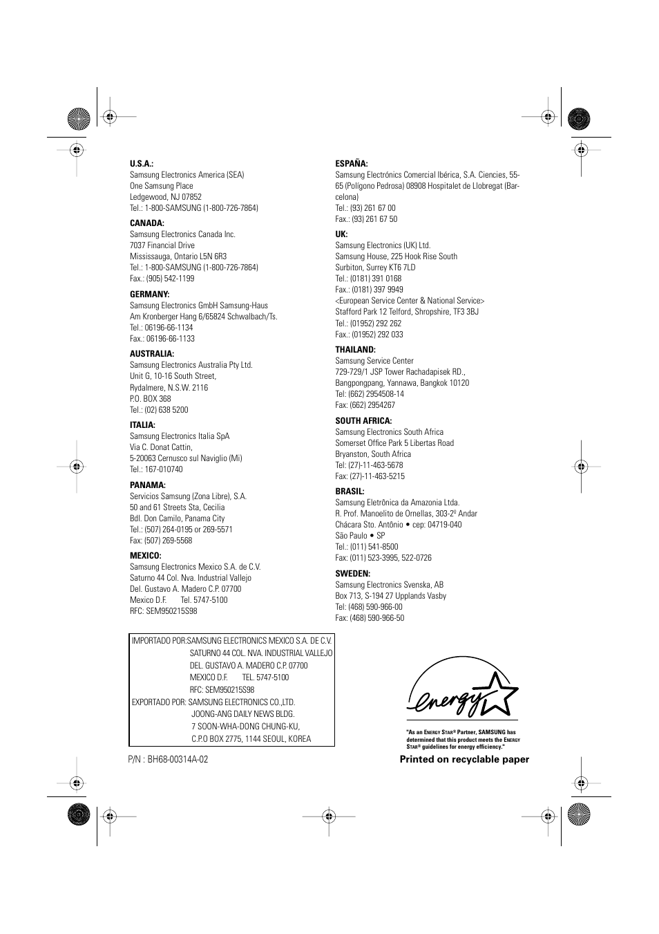 Samsung AV17KSBL User Manual | Page 16 / 16