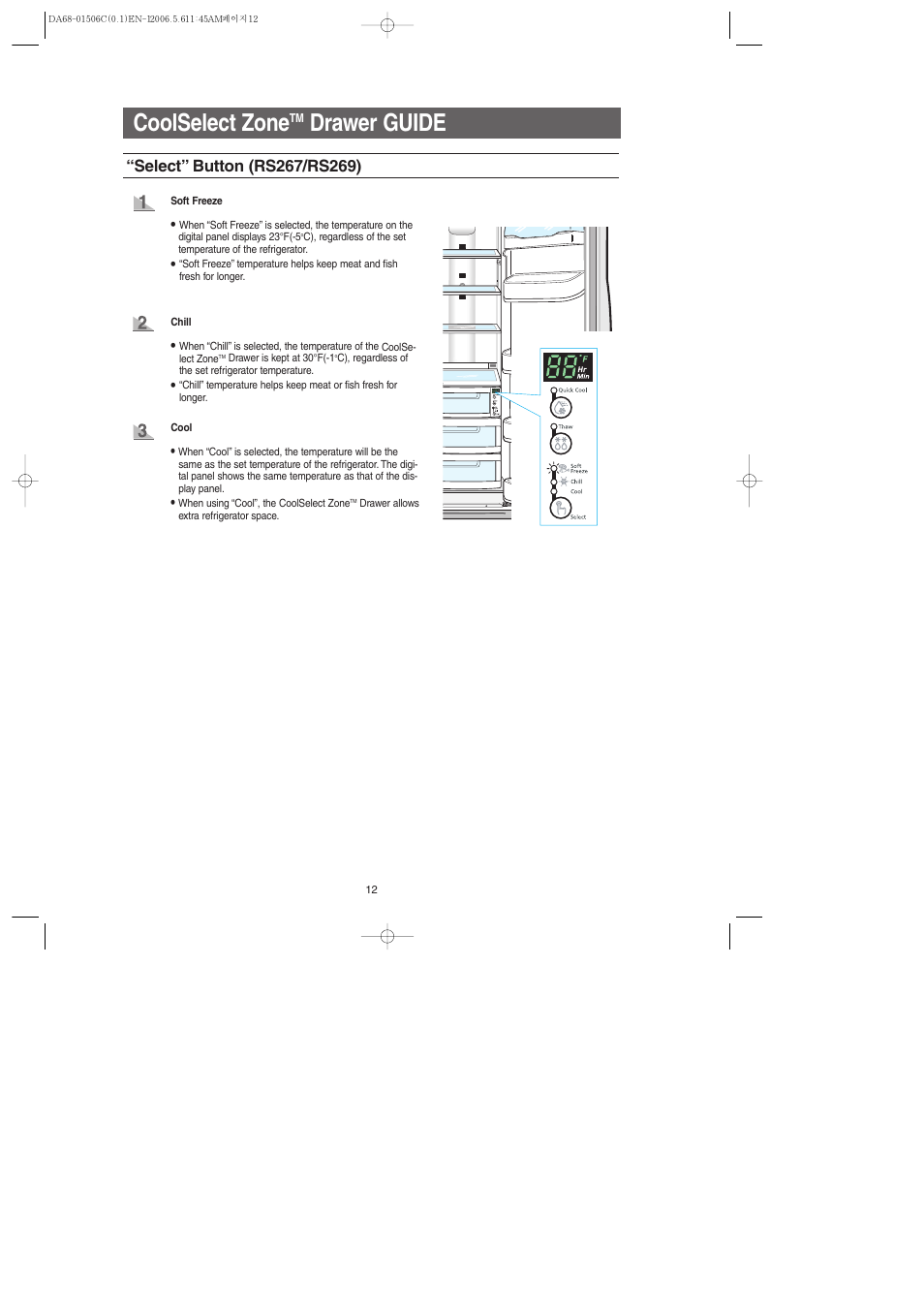 Coolselect zone, Drawer guide | Samsung RS267LASH-XAA User Manual | Page 12 / 32