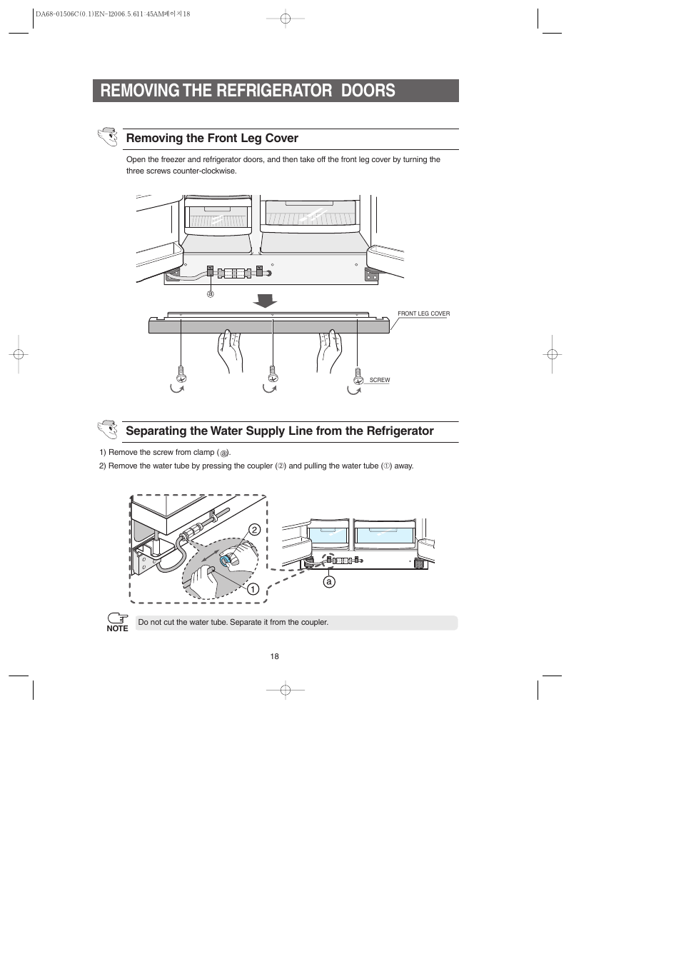 Removing the refrigerator doors | Samsung RS267LASH-XAA User Manual | Page 18 / 32
