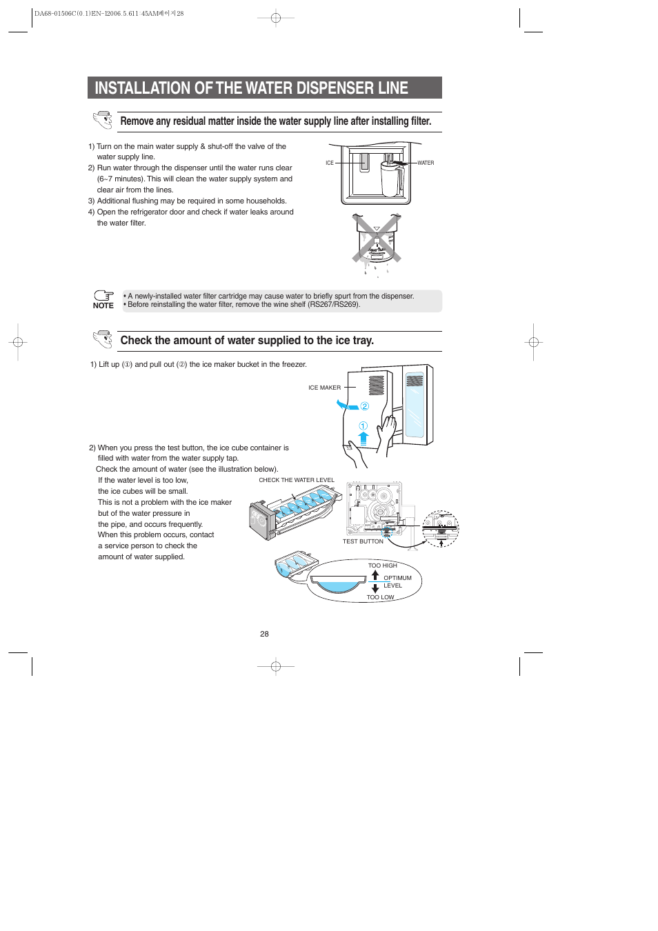 Installation of the water dispenser line | Samsung RS267LASH-XAA User Manual | Page 28 / 32