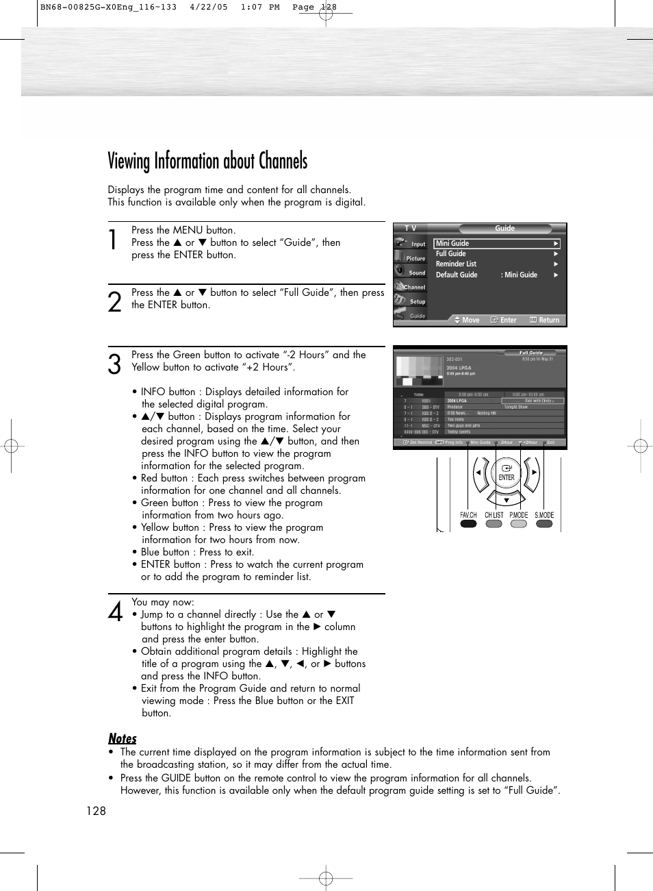 Viewing information about channels | Samsung HPR5072X-XAA User Manual | Page 128 / 146