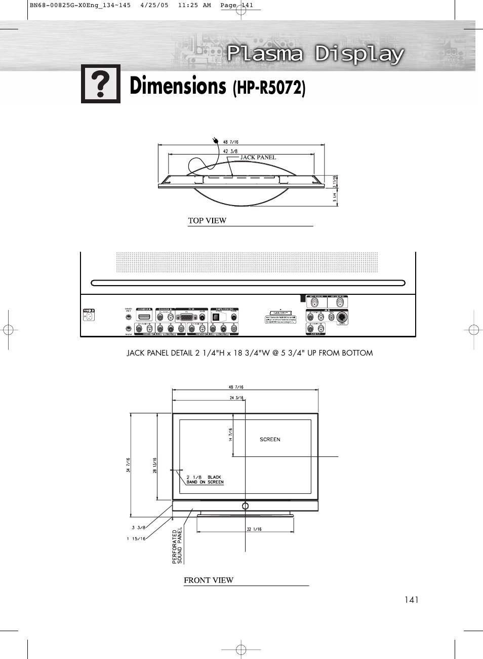 Dimensions (hp-r5072), Dimensions, Hp-r5072) | Samsung HPR5072X-XAA User Manual | Page 141 / 146