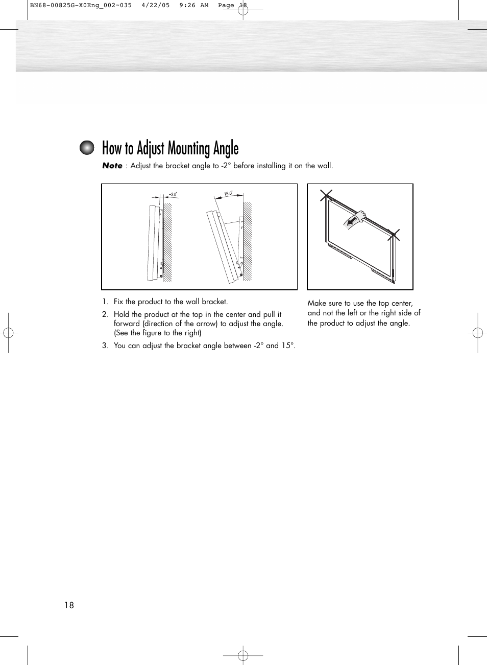 How to adjust mounting angle | Samsung HPR5072X-XAA User Manual | Page 18 / 146