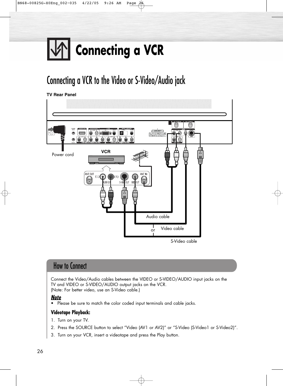 Connecting a vcr, How to connect | Samsung HPR5072X-XAA User Manual | Page 26 / 146