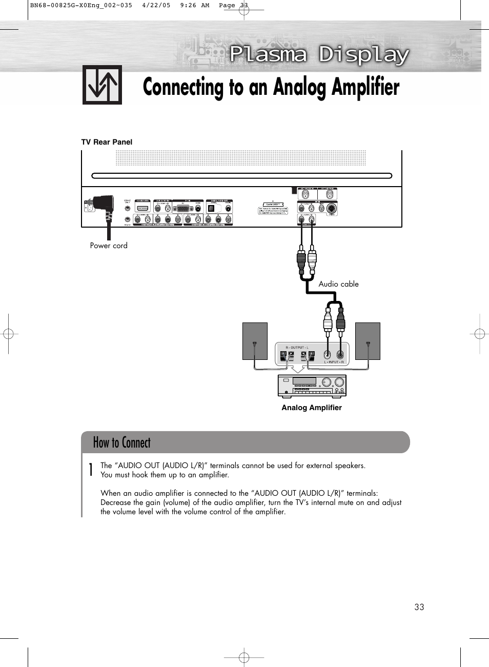 Connecting to an analog amplifier, How to connect | Samsung HPR5072X-XAA User Manual | Page 33 / 146