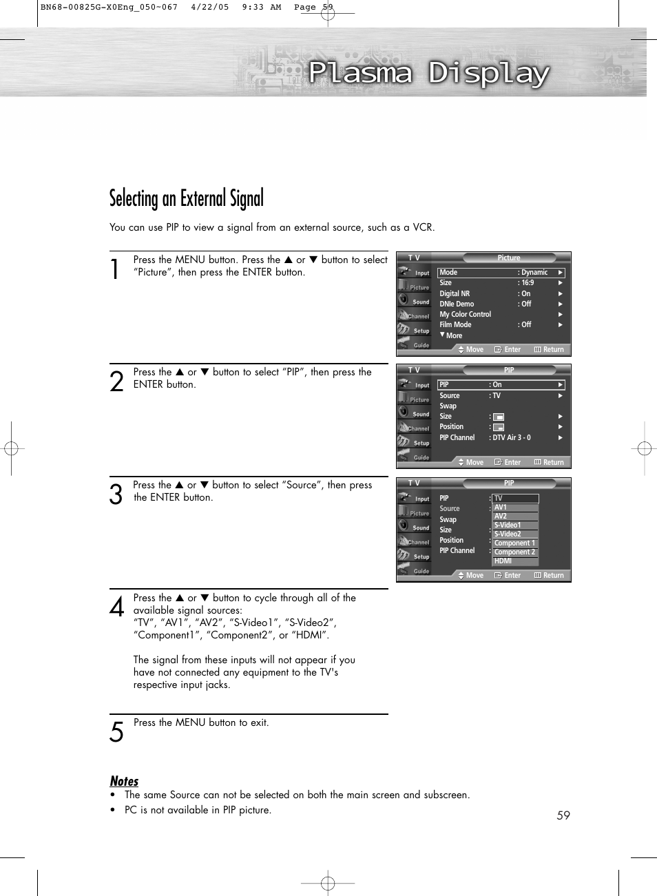 Selecting an external signal | Samsung HPR5072X-XAA User Manual | Page 59 / 146