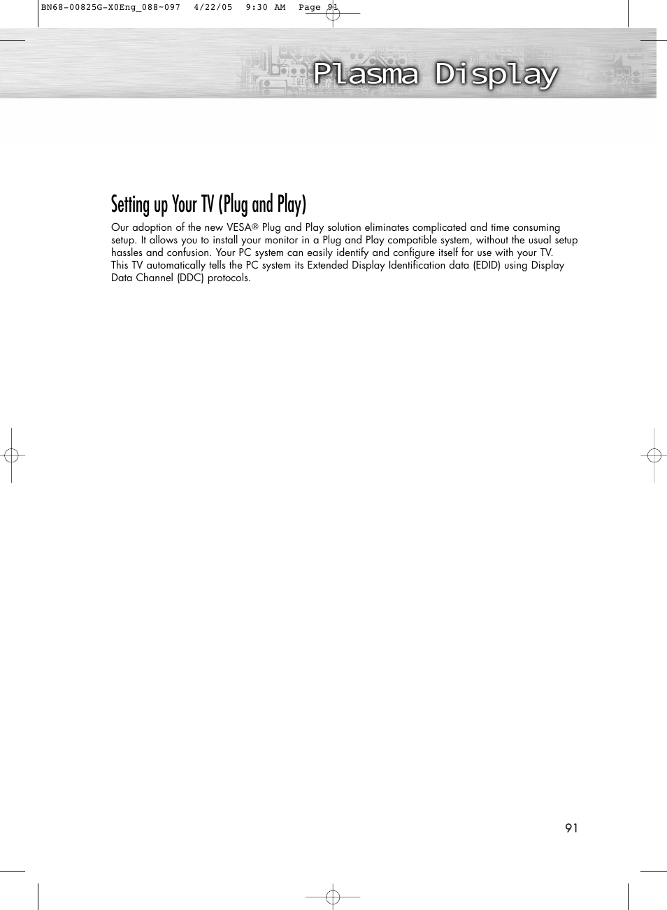 Setting up your tv (plug and play) | Samsung HPR5072X-XAA User Manual | Page 91 / 146