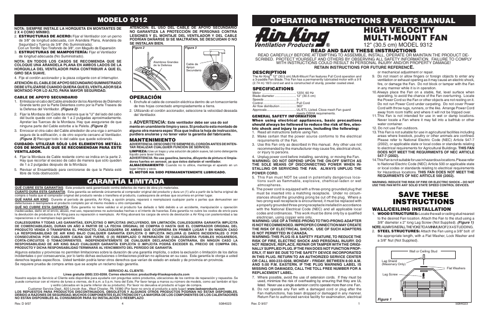 Air King 9312 User Manual | 2 pages