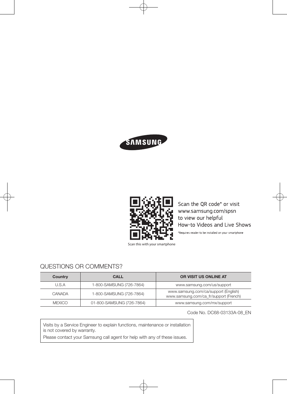 Questions or comments | Samsung WA456DRHDSU-AA User Manual | Page 44 / 132