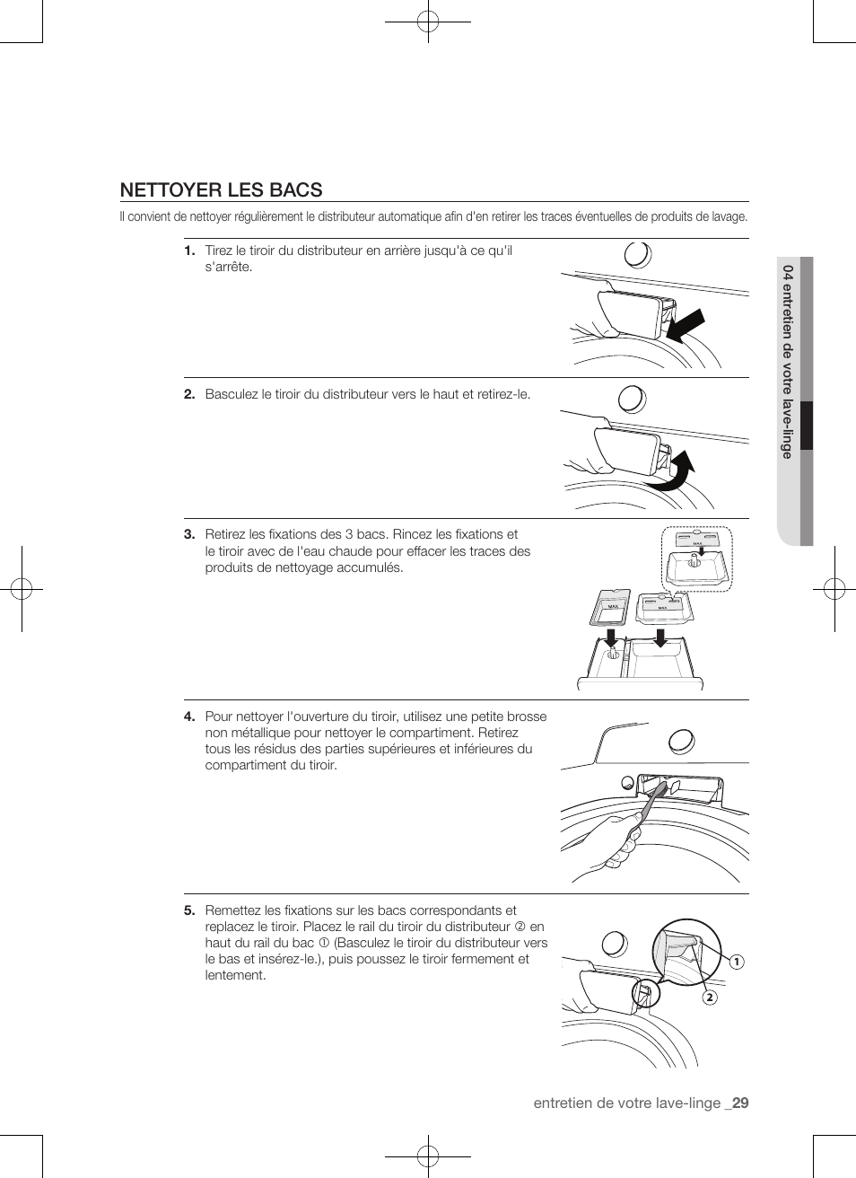 Nettoyer les bacs | Samsung WA456DRHDSU-AA User Manual | Page 73 / 132