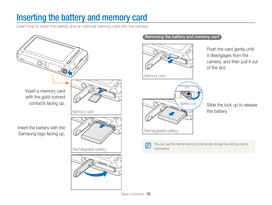 Inserting the battery and memory card | Samsung EC-ST700ZBPGPA User Manual | Page 17 / 143