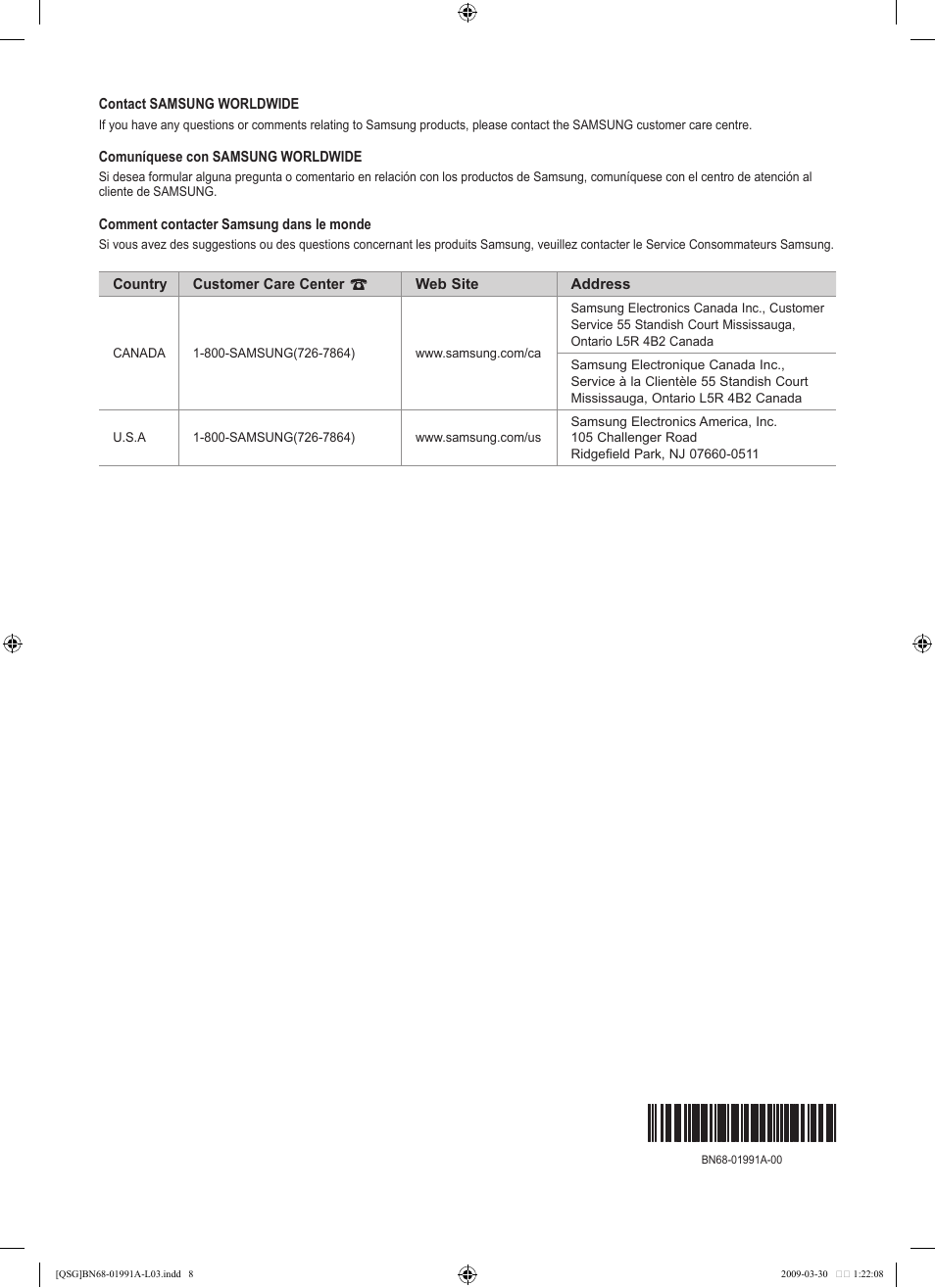 Samsung UN46B7100WFUZA User Manual | Page 20 / 20