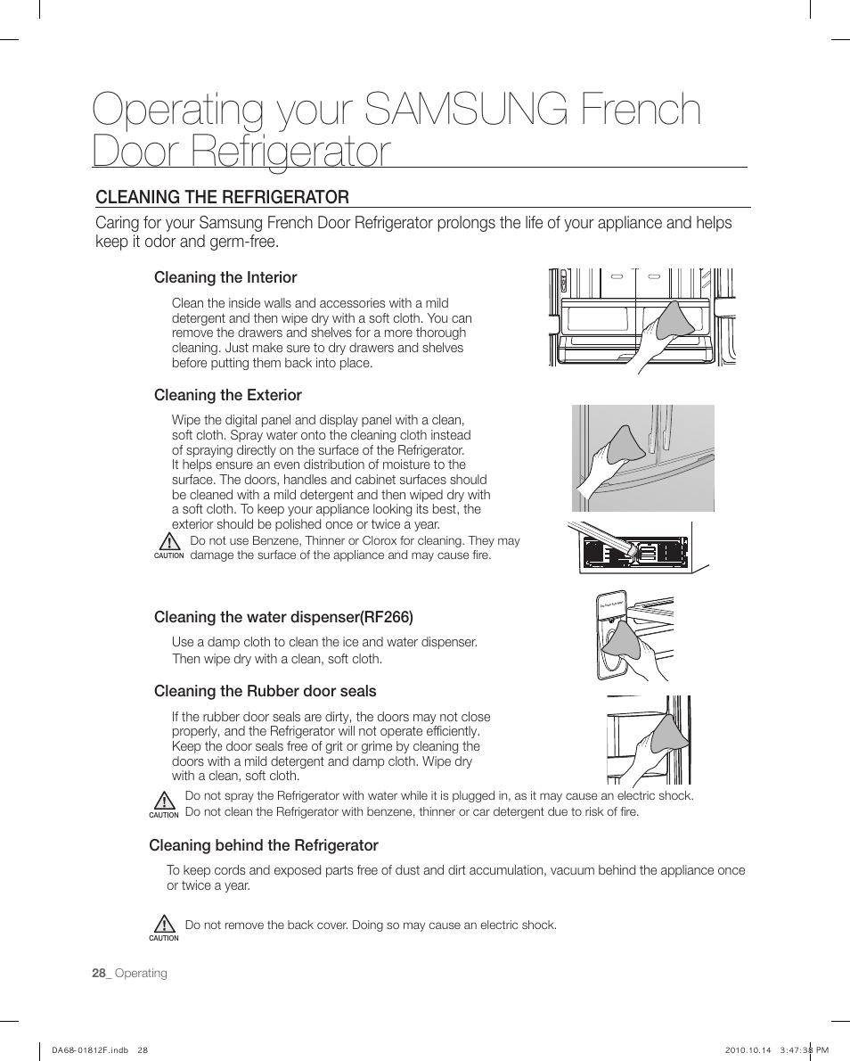 Cleaning the refrigerato r, Operating your samsung french door refrigerator, 2 inch | Cleaning the refrigerator | Samsung RF266AEPN-XAA User Manual | Page 28 / 40