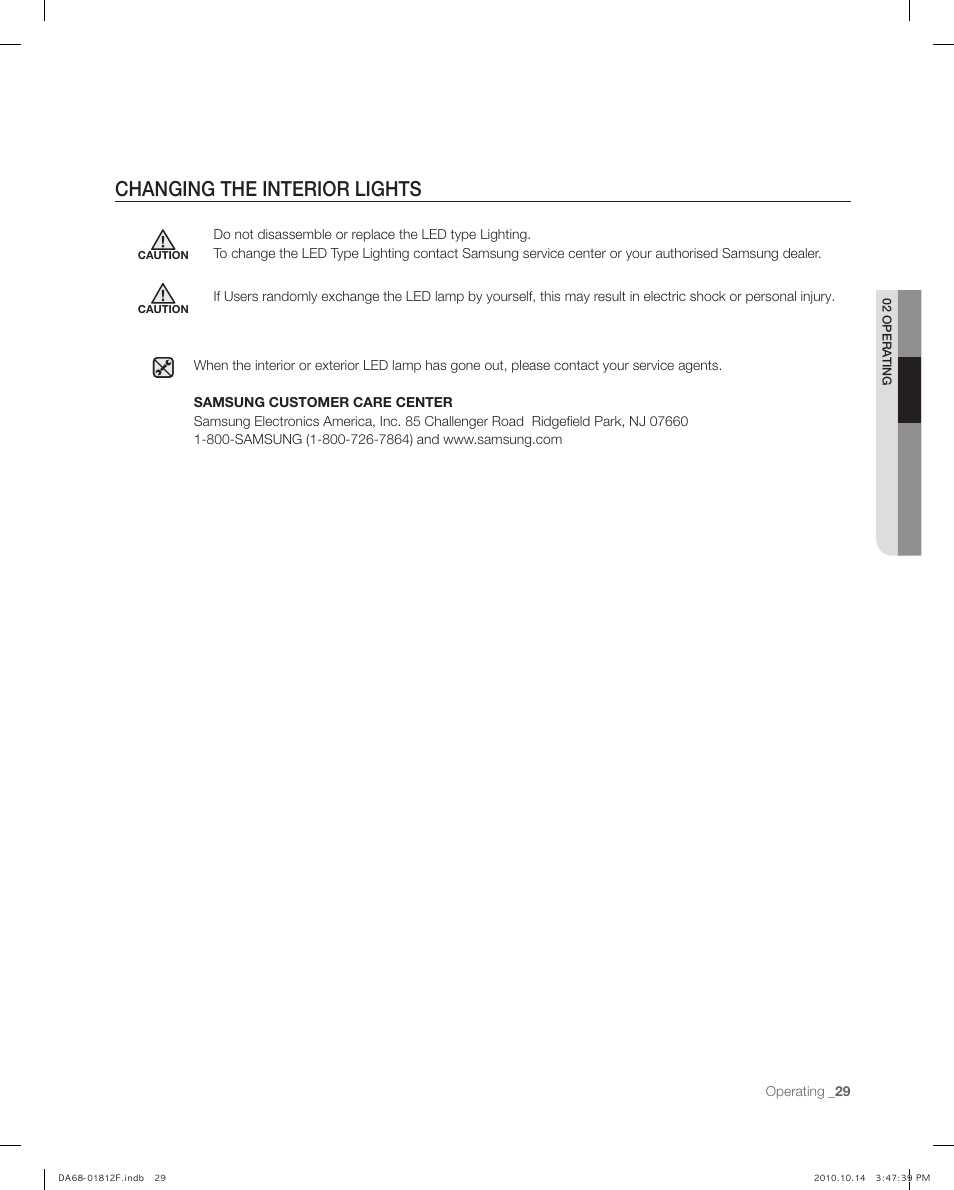 Changing the interior lights | Samsung RF266AEPN-XAA User Manual | Page 29 / 40