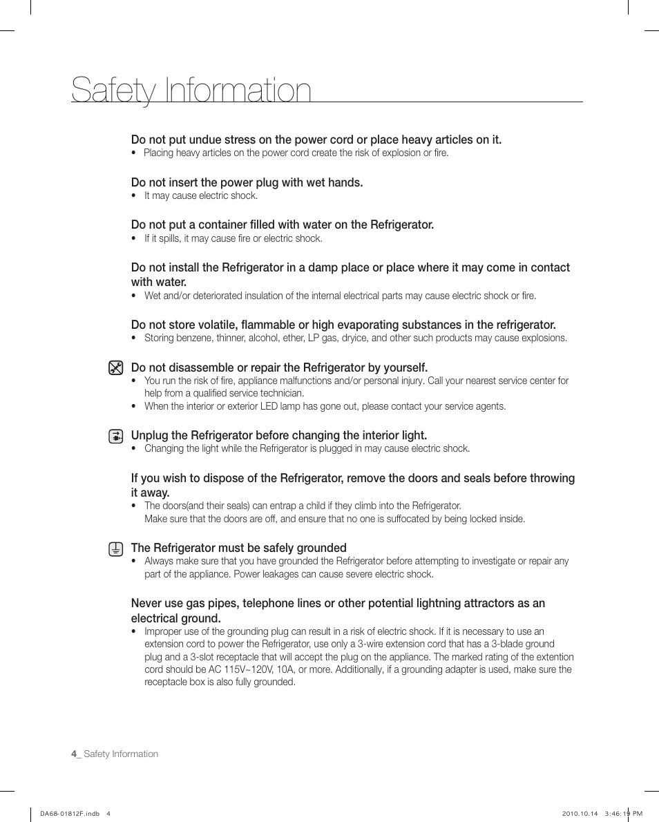 Safety information | Samsung RF266AEPN-XAA User Manual | Page 4 / 40