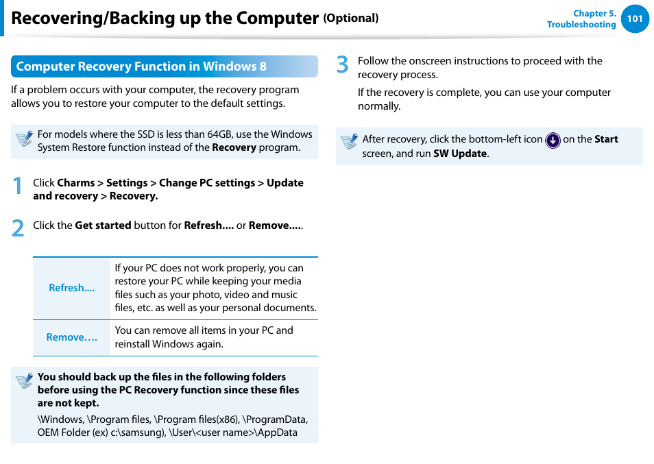 Recovering/backing up the computer | Samsung DP700A7D-S02US User Manual | Page 102 / 134