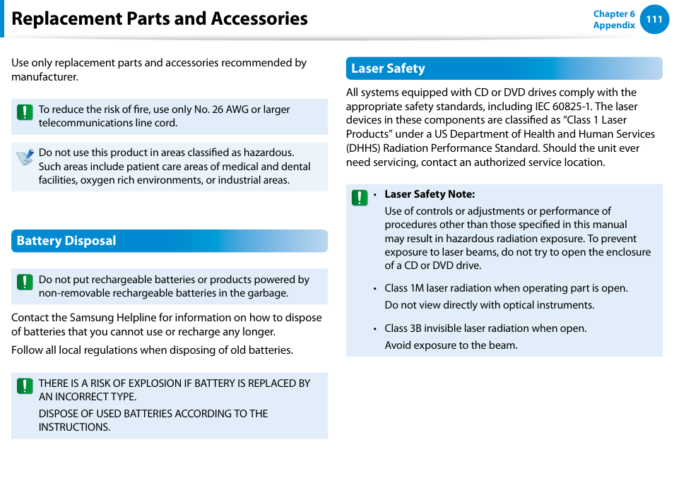 Replacement parts and accessories | Samsung DP700A7D-S02US User Manual | Page 112 / 134