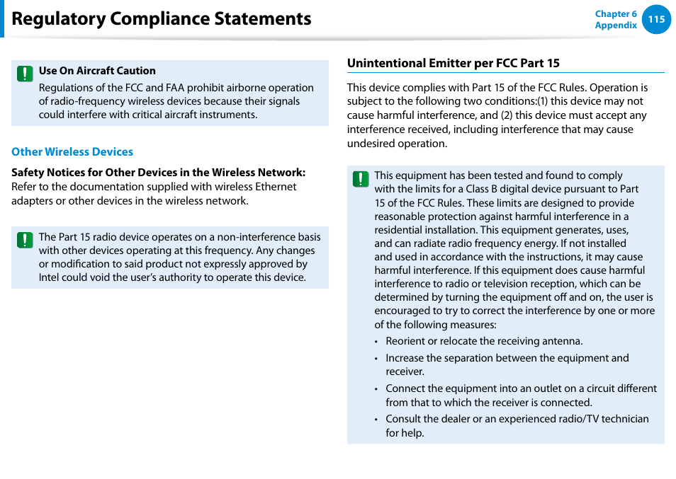 Regulatory compliance statements | Samsung DP700A7D-S02US User Manual | Page 116 / 134