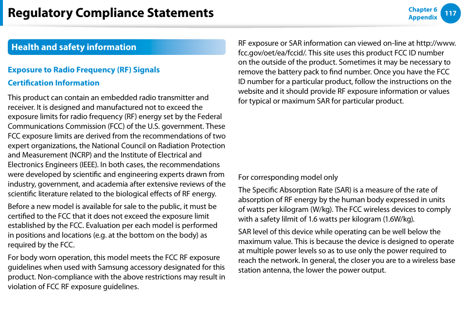 Regulatory compliance statements | Samsung DP700A7D-S02US User Manual | Page 118 / 134