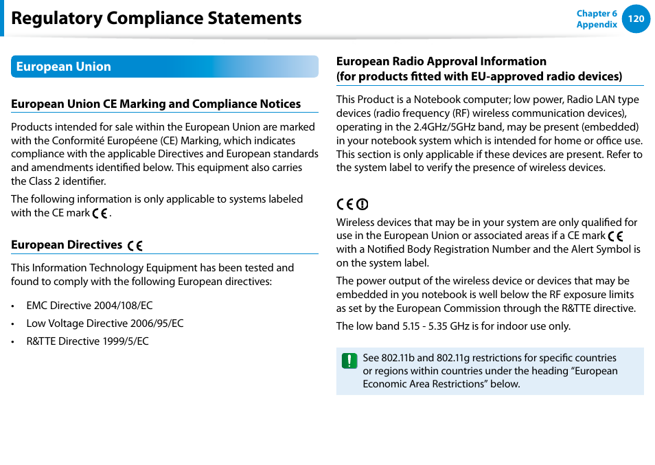 Regulatory compliance statements | Samsung DP700A7D-S02US User Manual | Page 121 / 134
