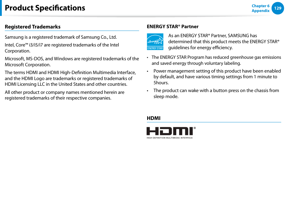 Product specifications | Samsung DP700A7D-S02US User Manual | Page 130 / 134