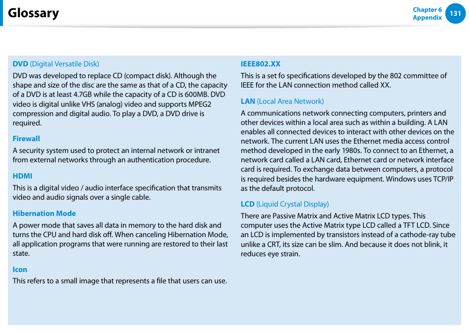 Glossary | Samsung DP700A7D-S02US User Manual | Page 132 / 134