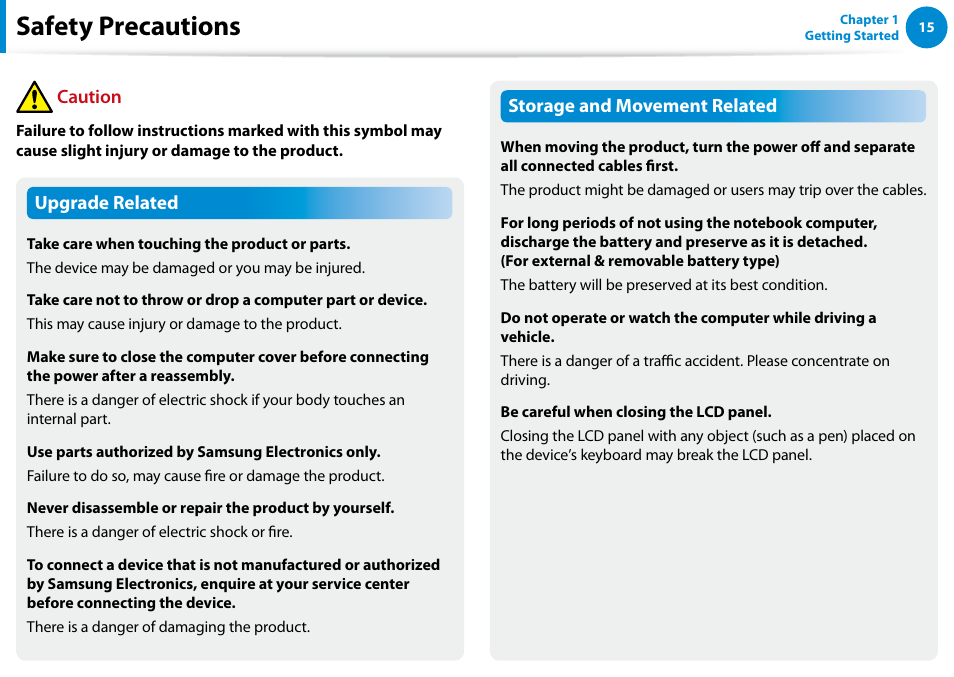 Safety precautions | Samsung DP700A7D-S02US User Manual | Page 16 / 134