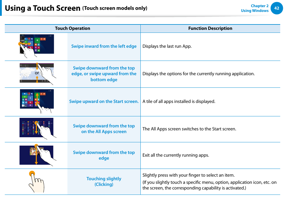 Using a touch screen | Samsung DP700A7D-S02US User Manual | Page 43 / 134