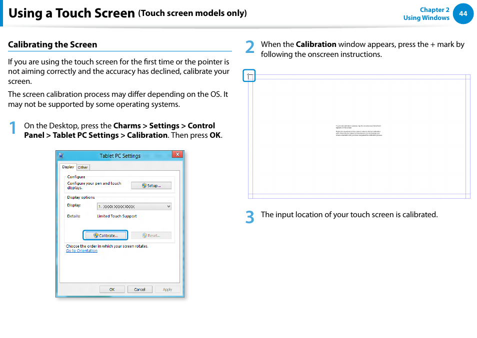 Using a touch screen | Samsung DP700A7D-S02US User Manual | Page 45 / 134