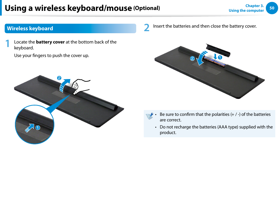 Using a wireless keyboard/mouse | Samsung DP700A7D-S02US User Manual | Page 51 / 134