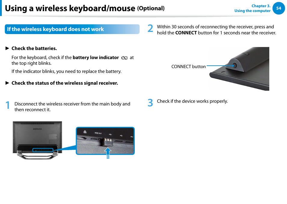 Using a wireless keyboard/mouse | Samsung DP700A7D-S02US User Manual | Page 55 / 134