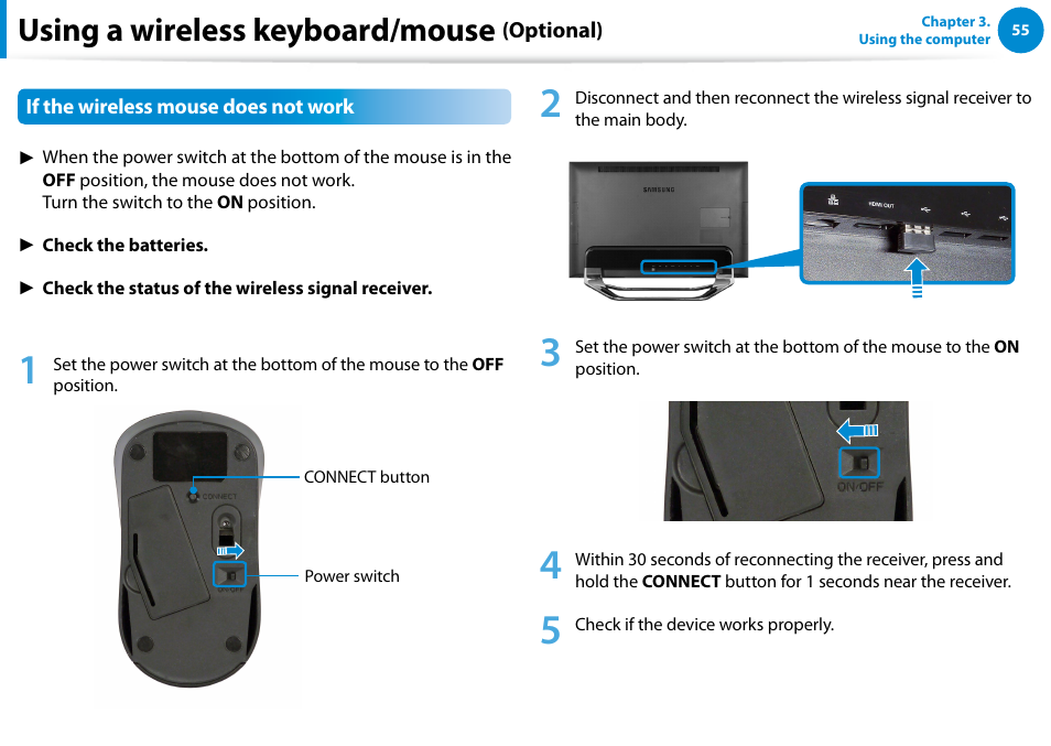 Using a wireless keyboard/mouse | Samsung DP700A7D-S02US User Manual | Page 56 / 134
