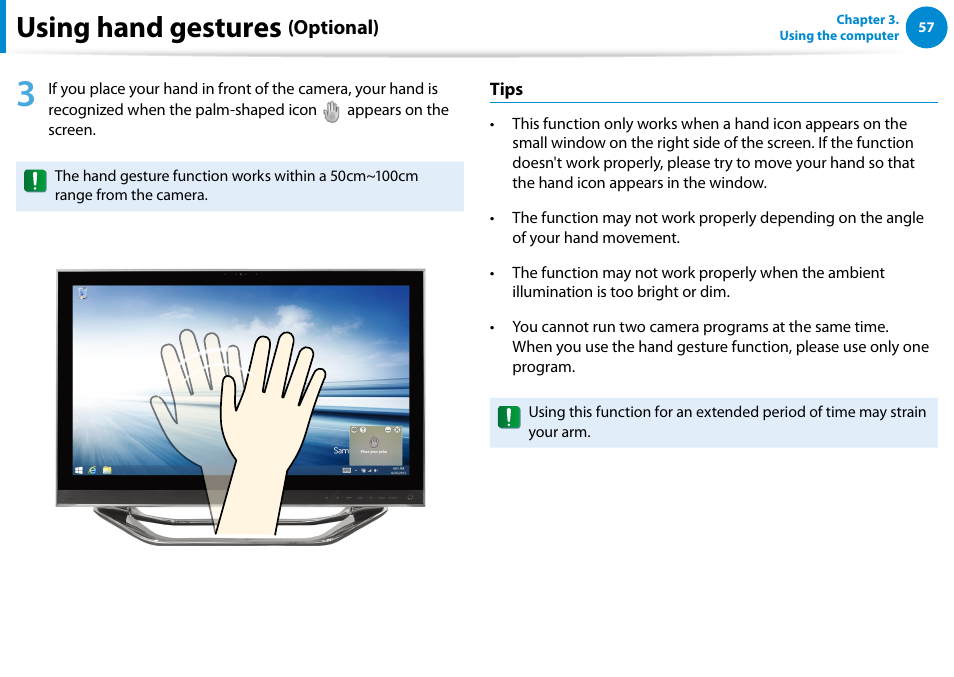 Using hand gestures | Samsung DP700A7D-S02US User Manual | Page 58 / 134