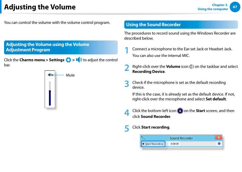 Adjusting the volume | Samsung DP700A7D-S02US User Manual | Page 68 / 134