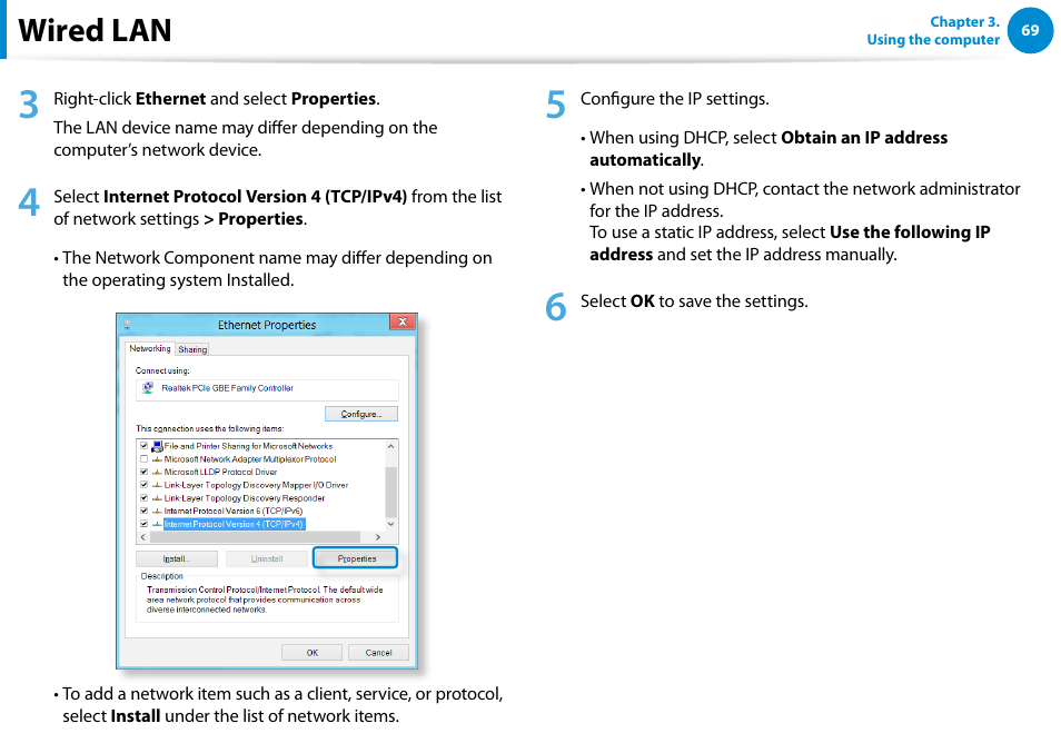 Wired lan | Samsung DP700A7D-S02US User Manual | Page 70 / 134