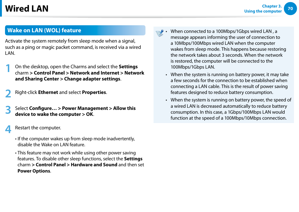Wired lan | Samsung DP700A7D-S02US User Manual | Page 71 / 134