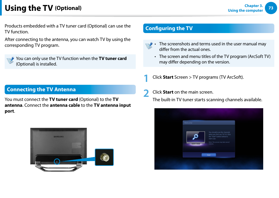 Using the tv (optional), Using the tv | Samsung DP700A7D-S02US User Manual | Page 74 / 134