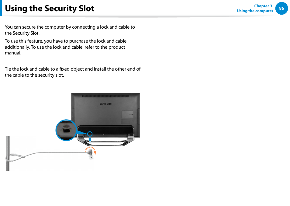 Using the security slot | Samsung DP700A7D-S02US User Manual | Page 87 / 134