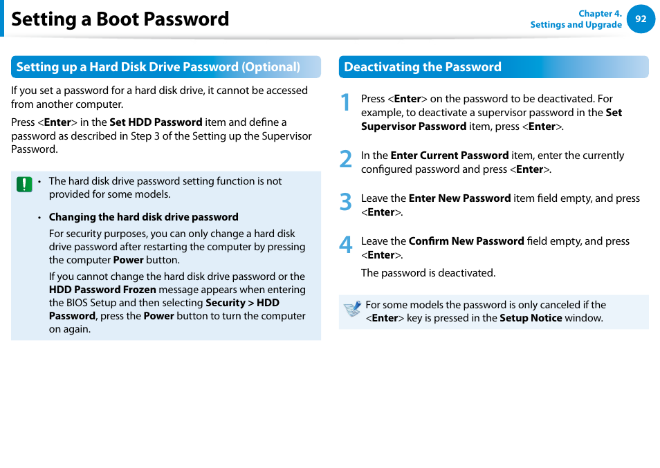 Setting a boot password | Samsung DP700A7D-S02US User Manual | Page 93 / 134