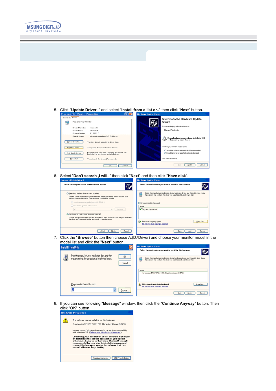 Setup | Samsung AQ19FSBU User Manual | Page 19 / 72