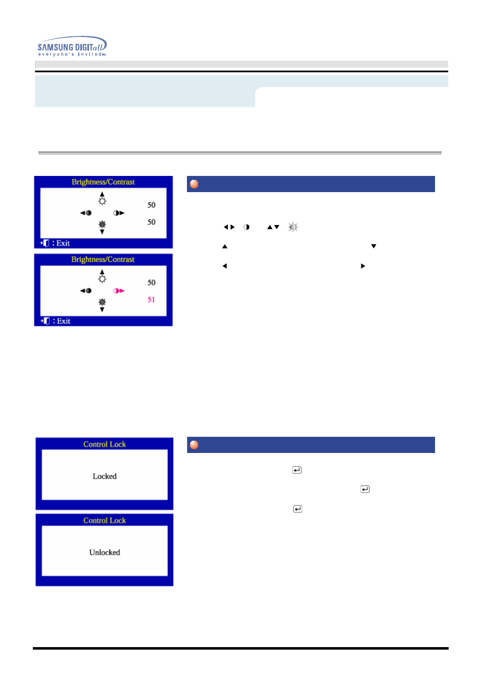 On-screen display, Brightness/contrast osd lock/unlock, User’s manual 25 | Samsung AQ19FSBU User Manual | Page 27 / 72