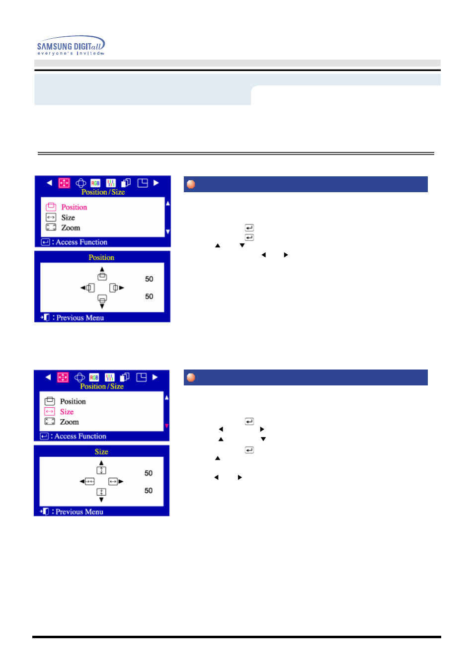 On-screen display, Position size, User’s manual 26 | Menu, How to adjust | Samsung AQ19FSBU User Manual | Page 28 / 72