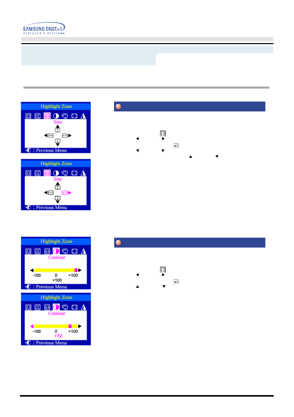 On-screen display, Size contrast, User’s manual 39 | Samsung AQ19FSBU User Manual | Page 41 / 72