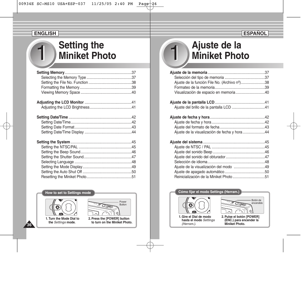 Ajuste de la miniket photo, Setting the miniket photo | Samsung HMX-S10BN-XAC User Manual | Page 36 / 156