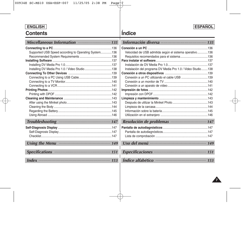 Contents índice | Samsung HMX-S10BN-XAC User Manual | Page 7 / 156