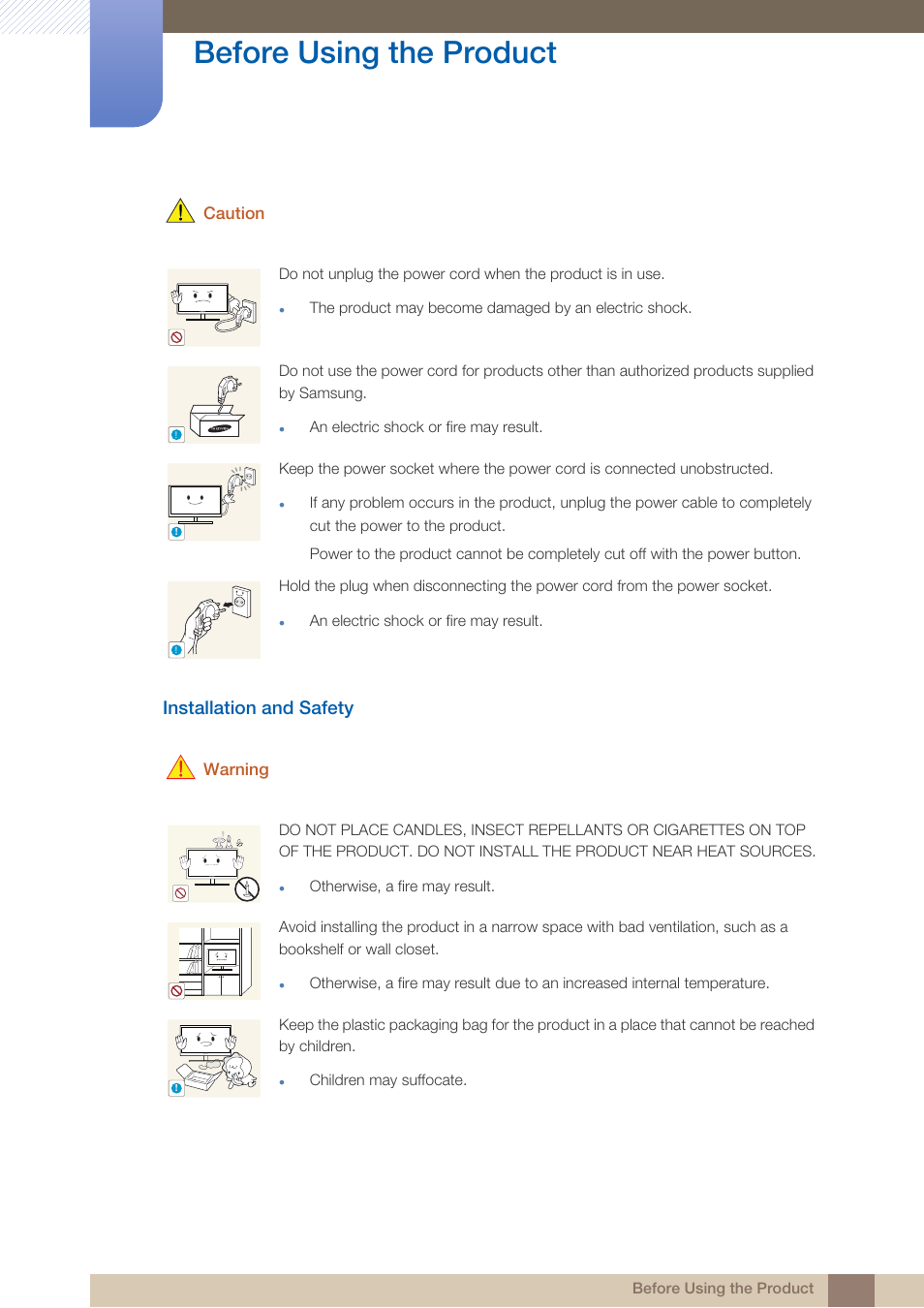 Installation and safety, Before using the product | Samsung LS24B750VSG-ZA User Manual | Page 11 / 94